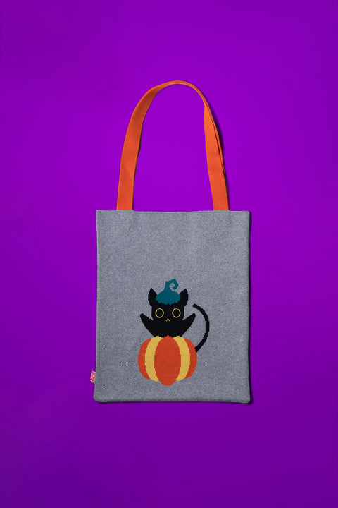 Pumpkin Cat Jump Out Vertical Tote Bag